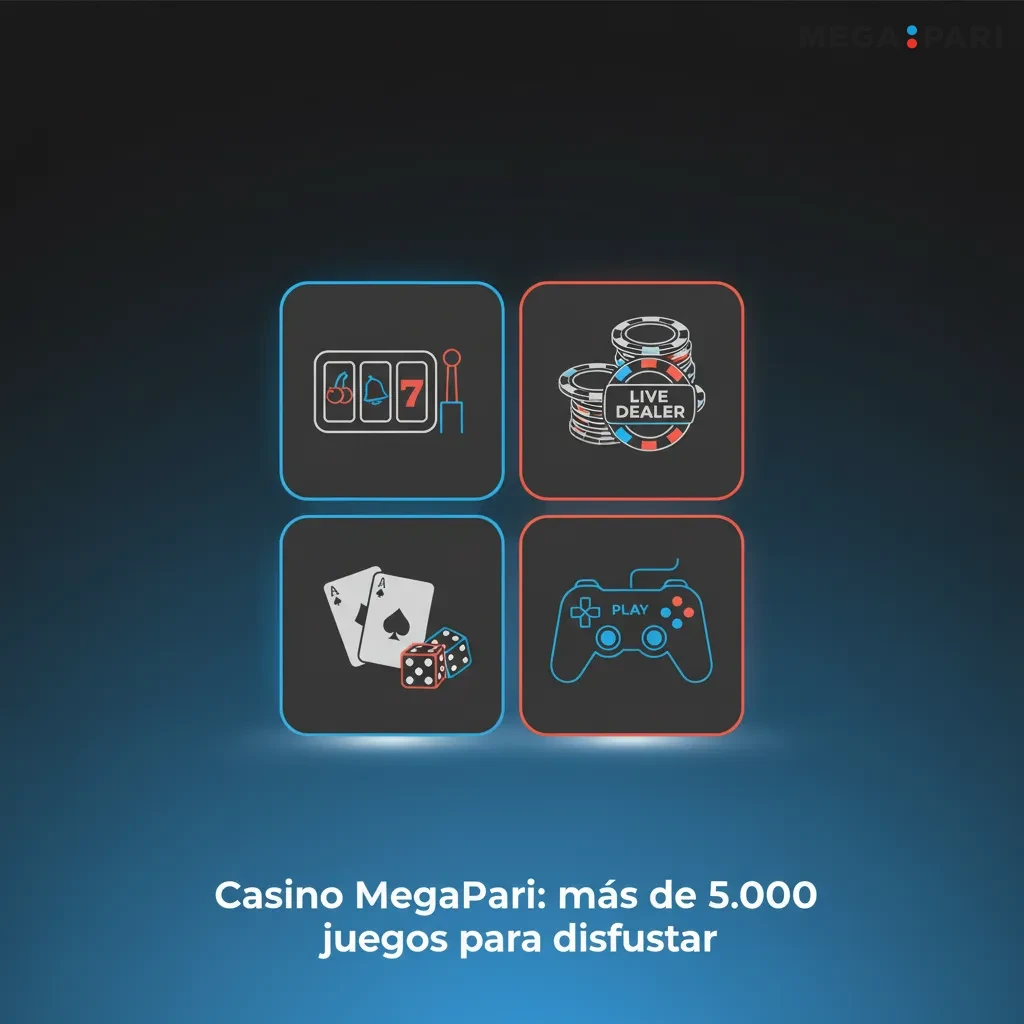 Banner de Casino MegaPari: más de 5.000 juegos, tragamonedas, ruleta, video póker, crash y juegos instantáneos, con filtros.
