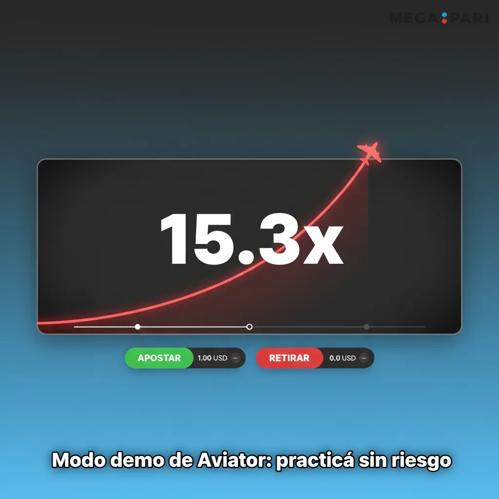 Pantalla de Aviator en modo demo con avión, saldo virtual y Auto Cashout para practicar sin riesgo.