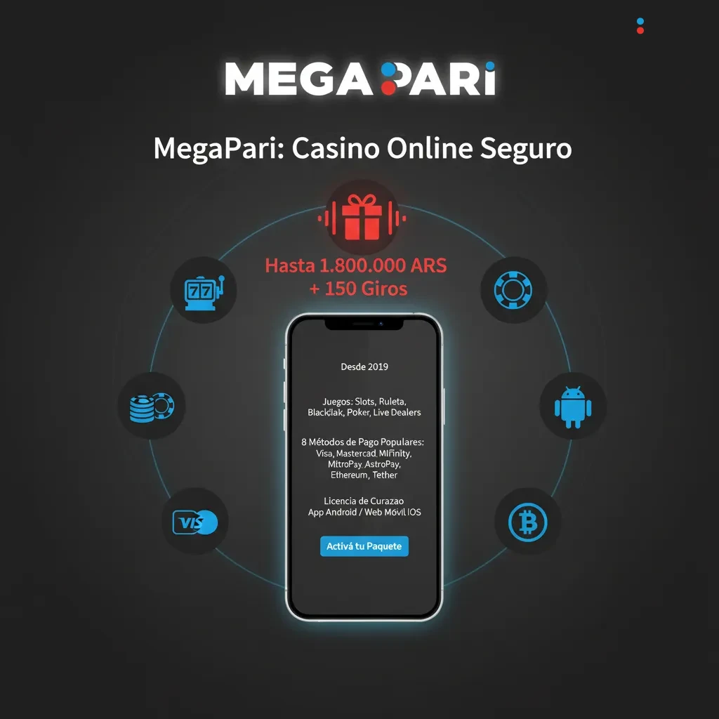 MegaPari Argentina: casino con slots y crupieres, bono 1.800.000 ARS + 150 giros y pagos Visa/crypto.