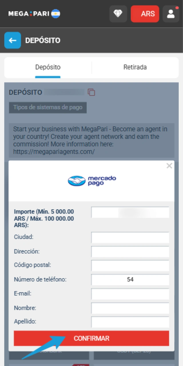 Verificá tu saldo tras finalizar el Depósito en MegaPari App.