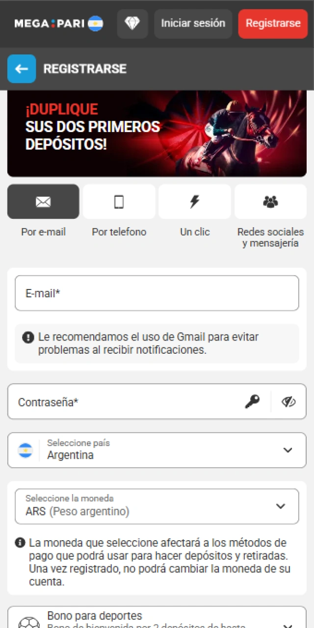 Realizá tu registro en iOS para empezar en la MegaPari App.