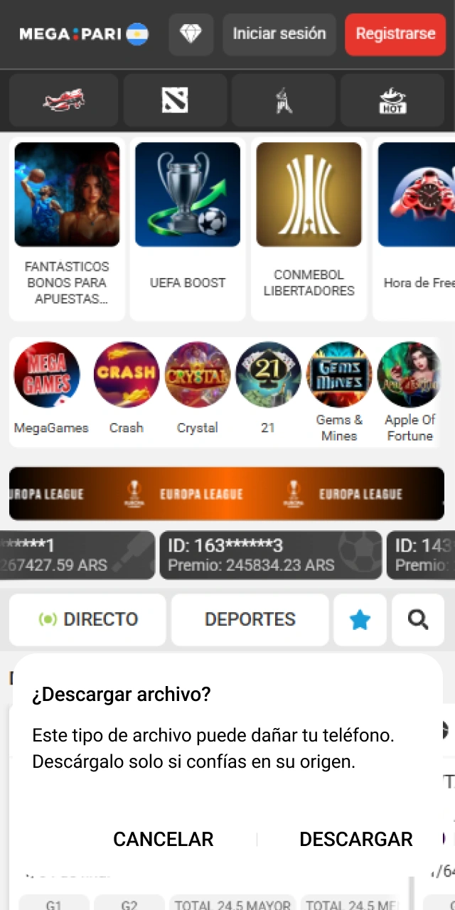 Confirmá la bajada del instalador en Android usando la MegaPari App.