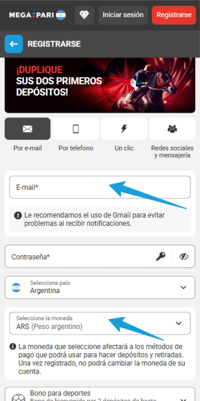 Cargá tus datos personales para completar el Registro en MegaPari App.