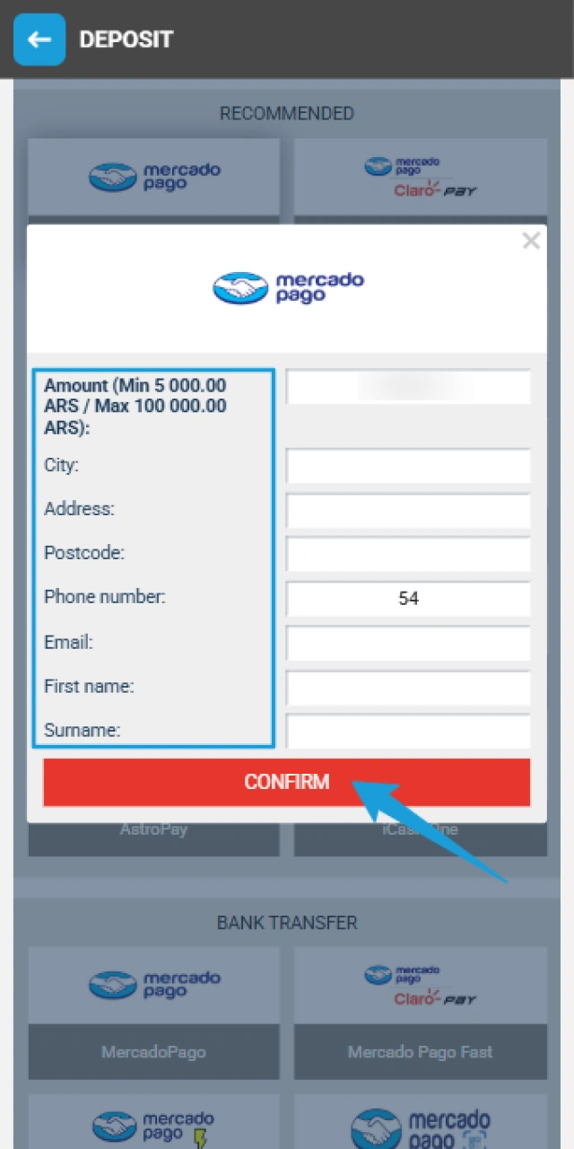Follow the prompts to authorize your payment and securely complete the deposit process on the MegaPari platform.