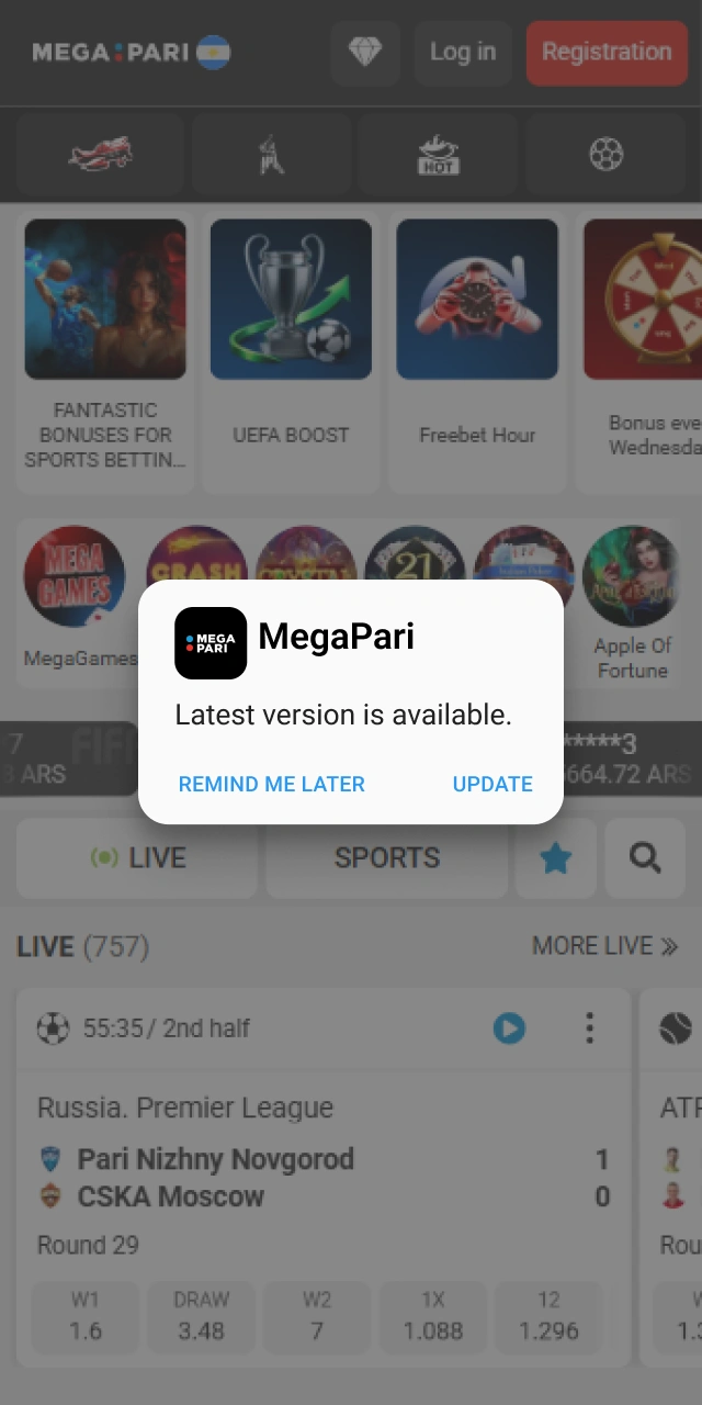 Tap "Update" on the pop-up notification within the MegaPari App to start the process.