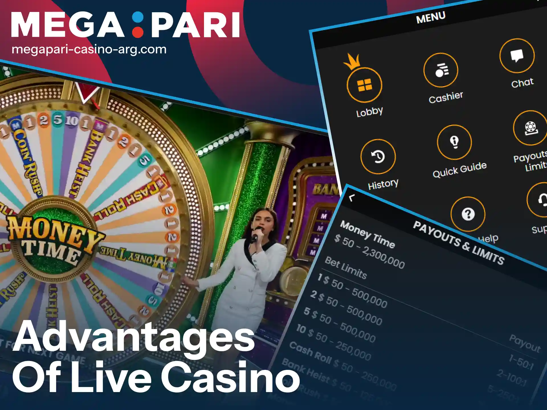 Enjoy unique Live Casino benefits when playing on the MegaPari platform.