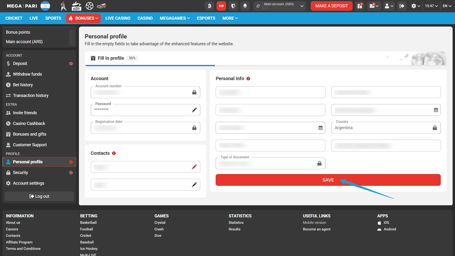 Allow the MegaPari team to process and approve your account verification status.