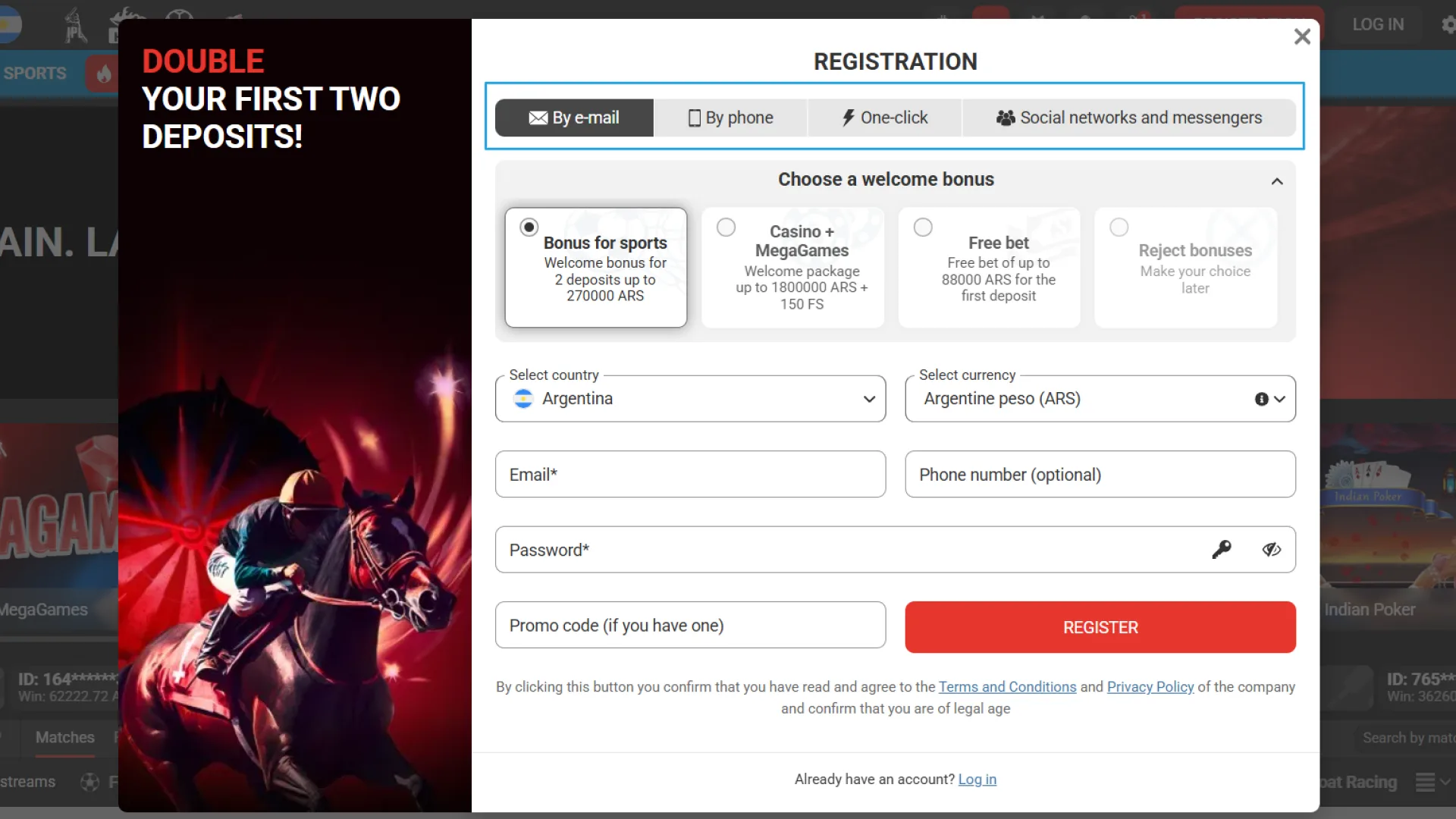 Select your preferred sign-up method for joining the MegaPari platform.