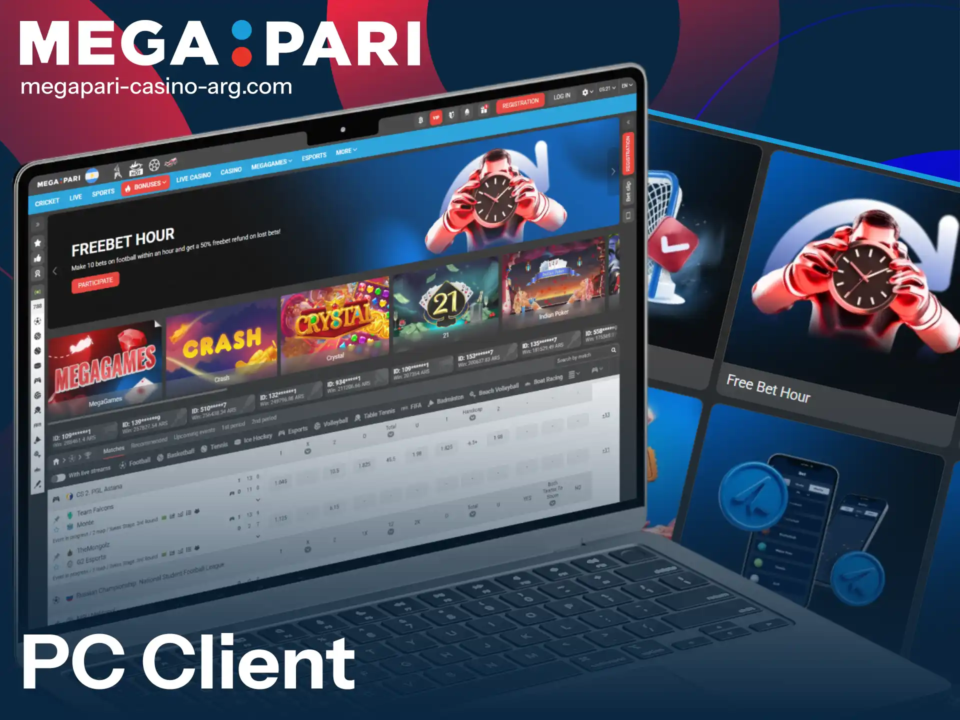 Play your favorite casino games on the MegaPari desktop version from any browser.