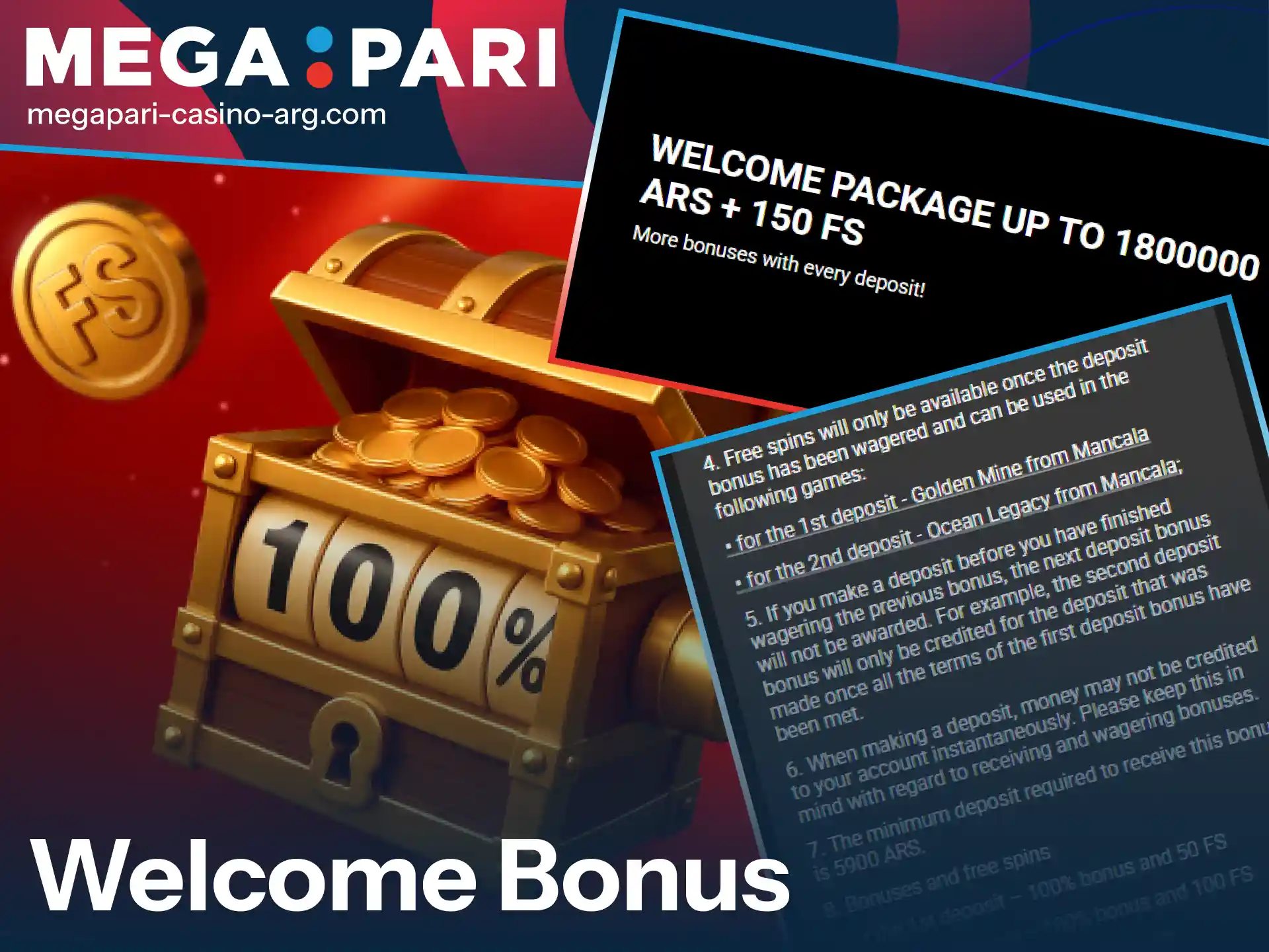Claim your massive welcome bonus and free spins after joining MegaPari Argentina.