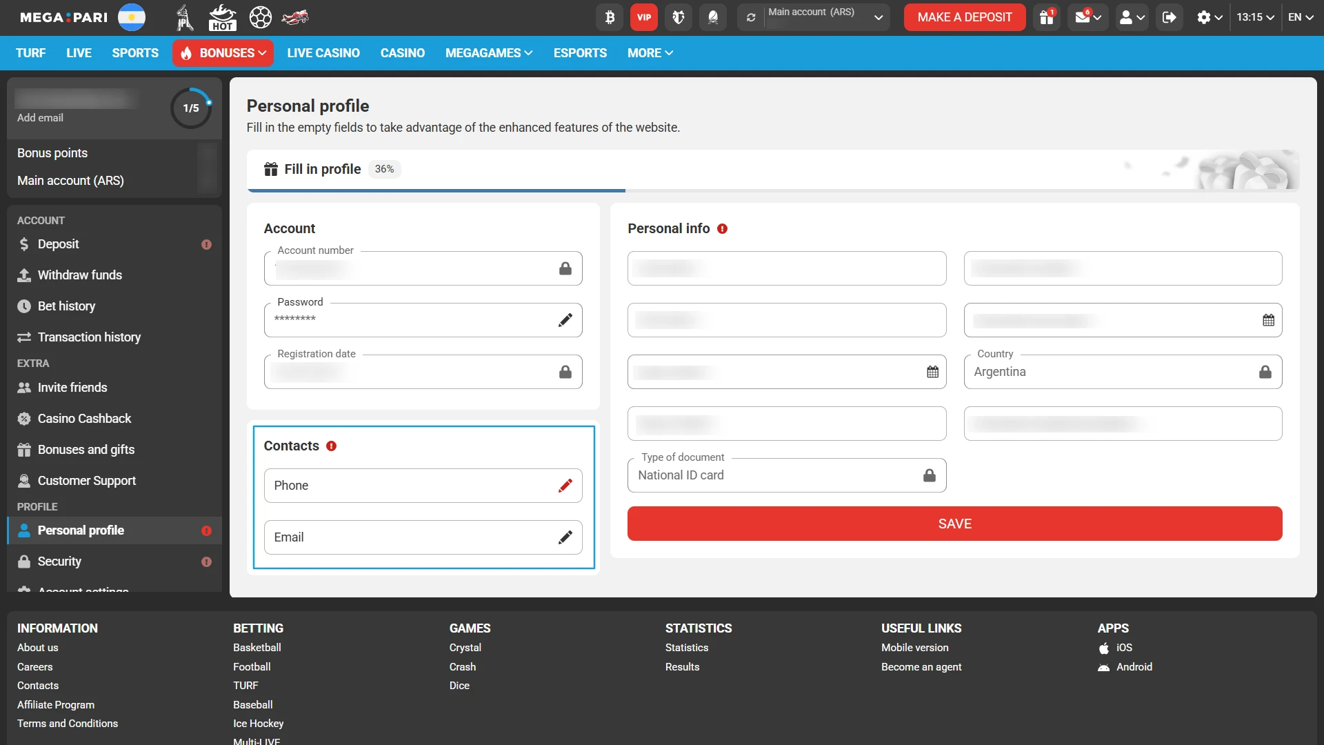 Validate your contact information as part of MegaPari verification requirements.