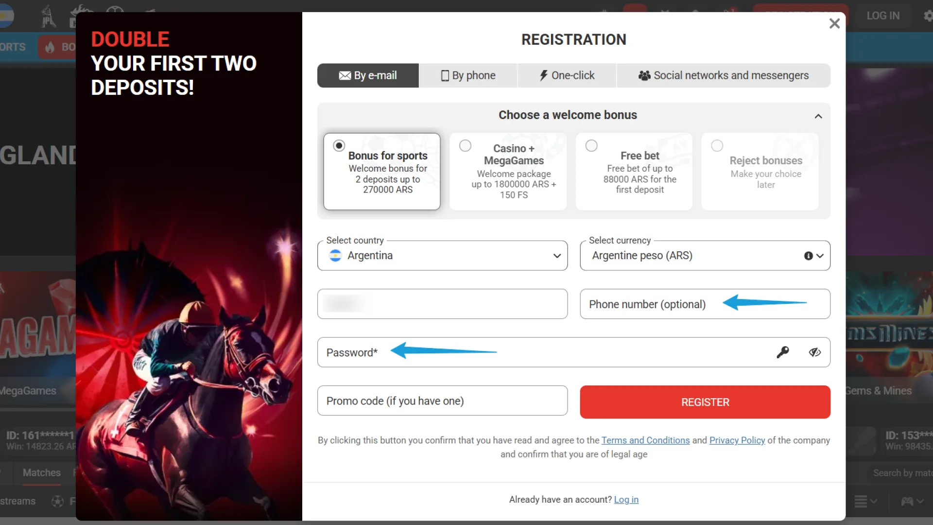 Finalize your MegaPari registration to start betting on sports and slots.