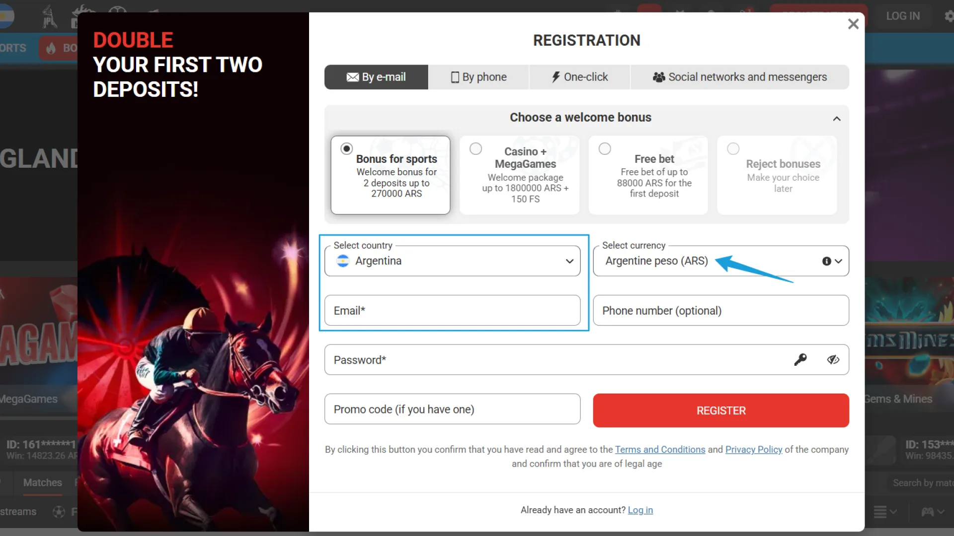 Enter your personal data during the MegaPari registration to create profile.