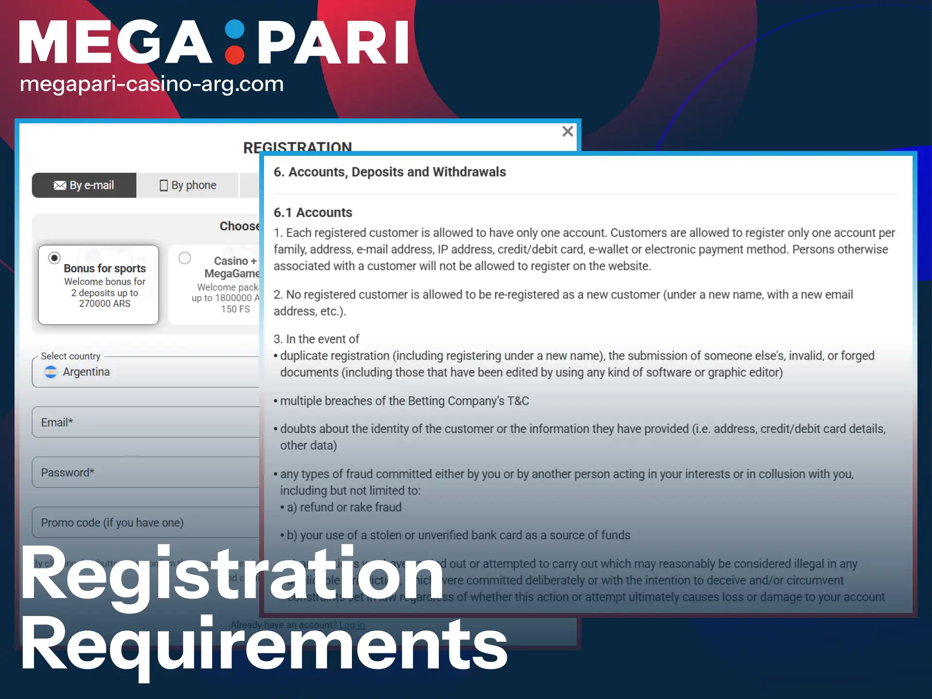 Review the MegaPari registration requirements to open your new gaming account.
