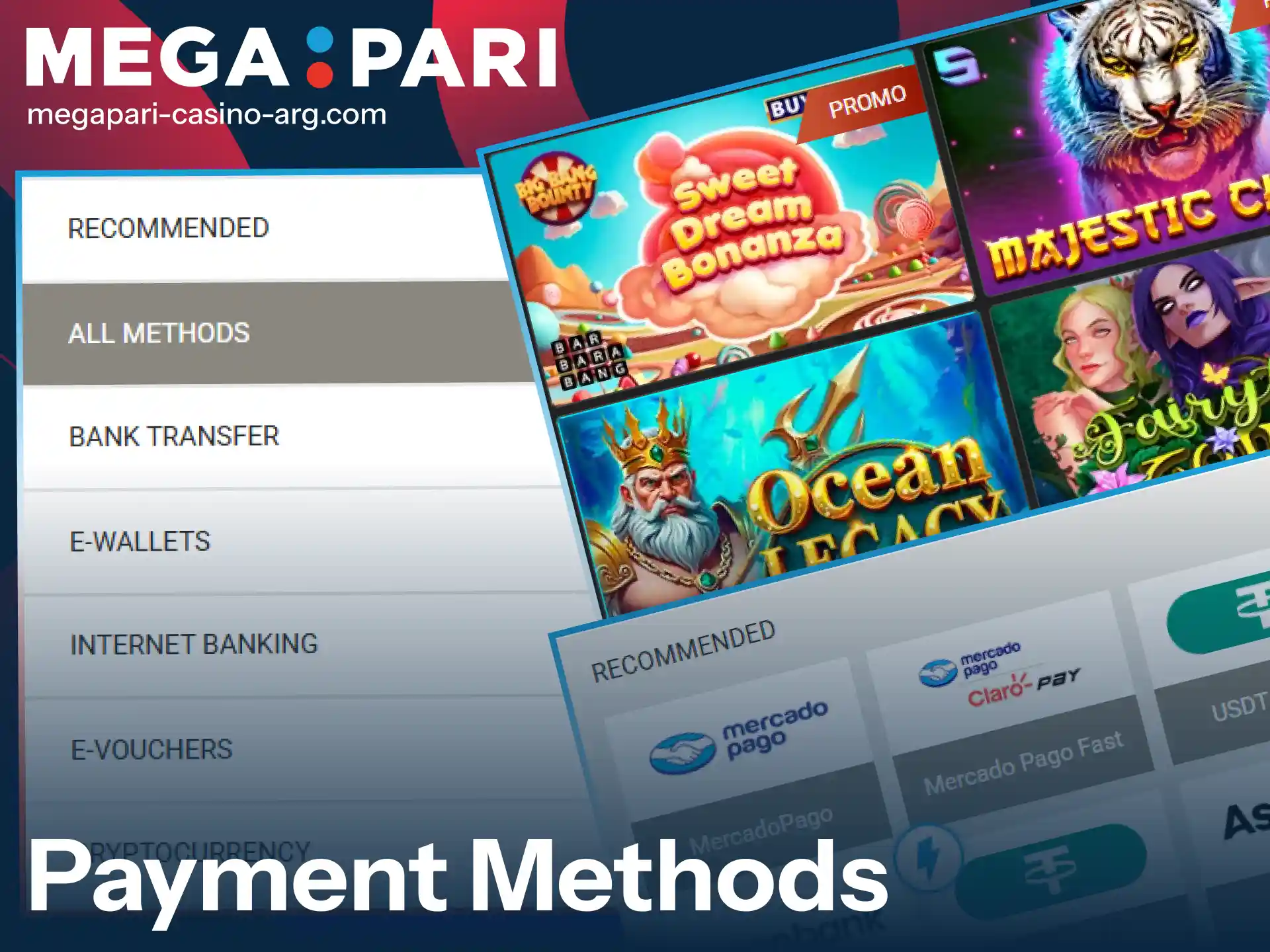 Use local payment methods to play MegaPari Slots in Argentina.