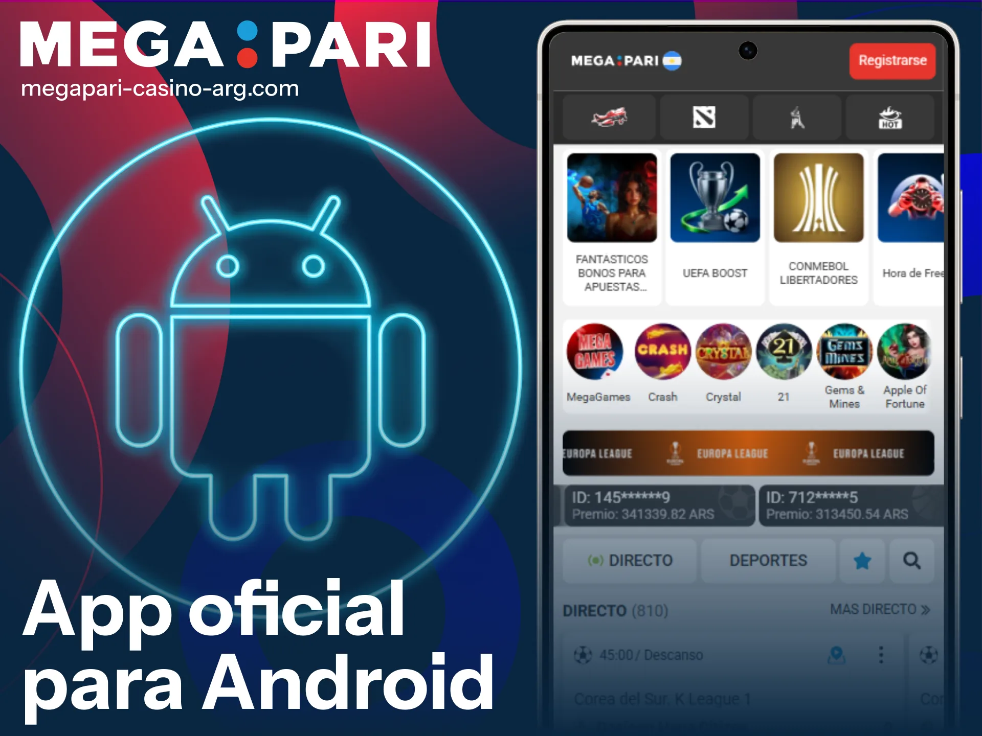 Bajá el instalador APK oficial de la MegaPari App para Android.
