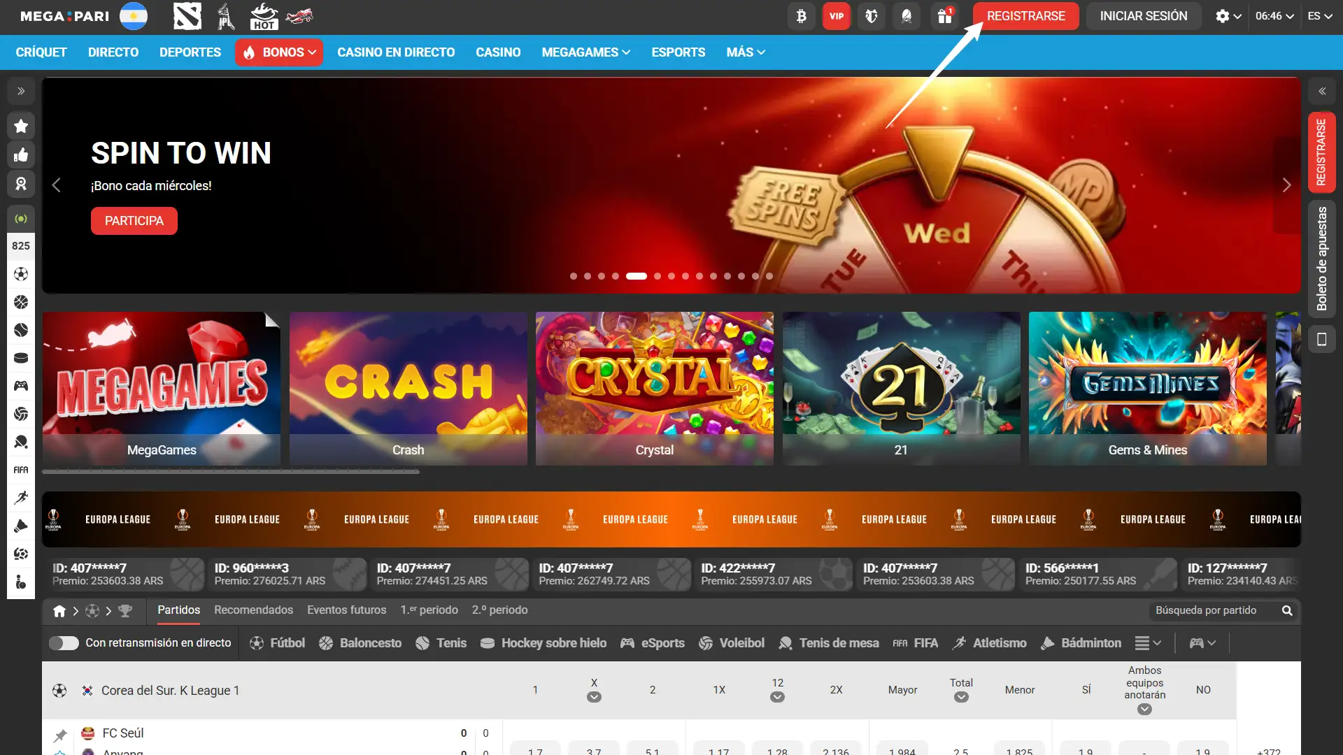 Registrate en MegaPari casino online para iniciar tus apuestas hoy.