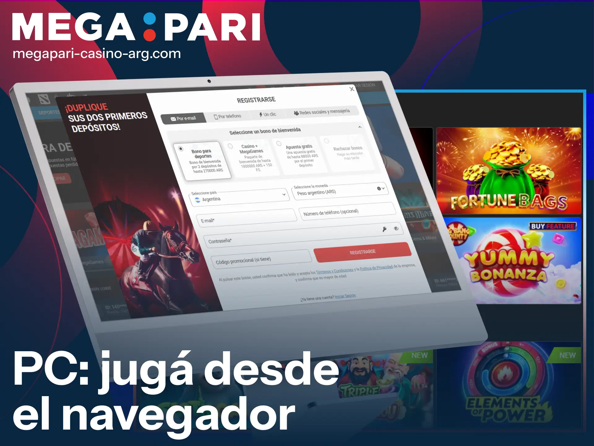 Accedé a MegaPari desde tu computadora para realizar apuestas deportivas hoy.