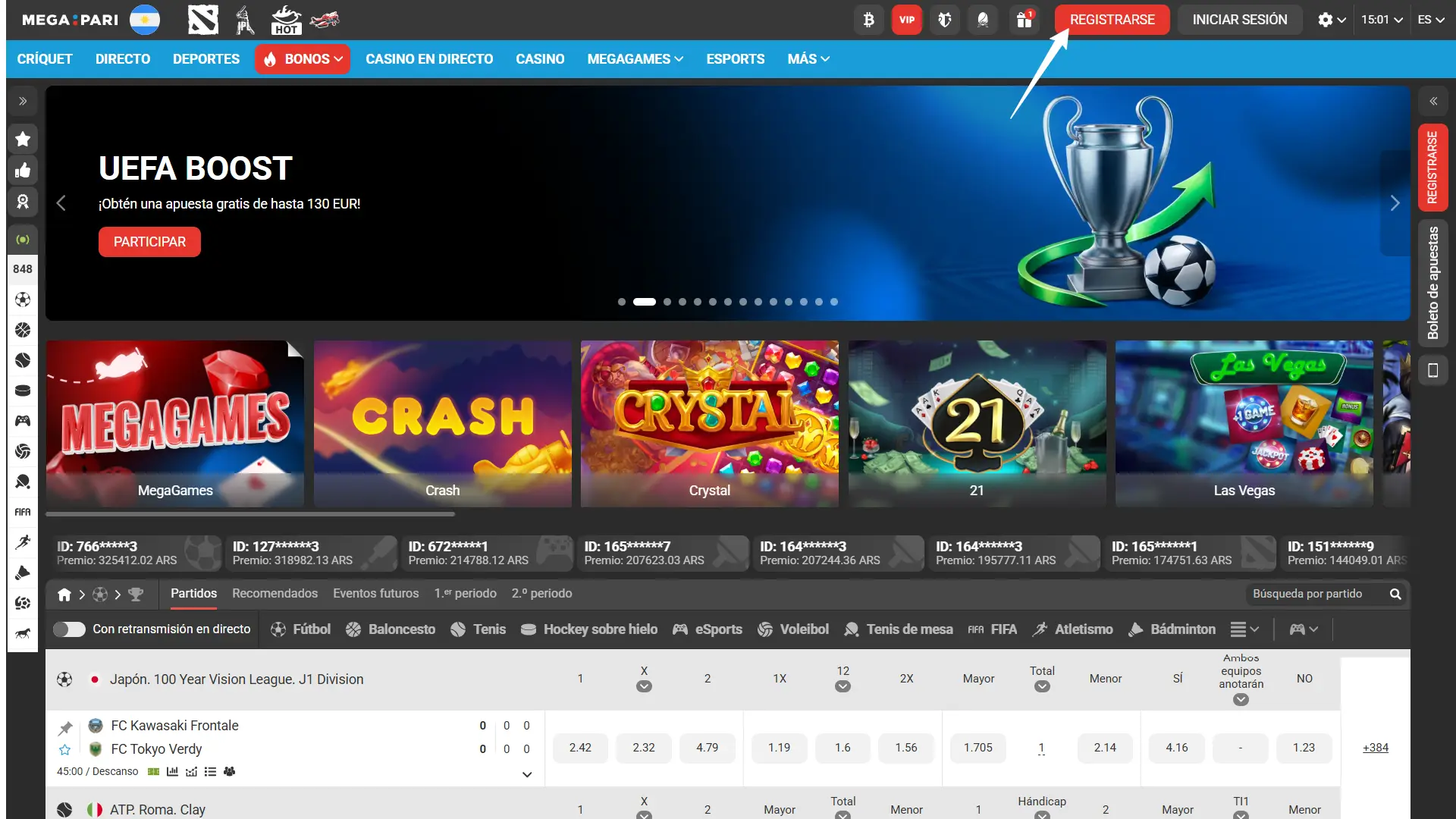 Empezá tu proceso de Registro en MegaPari para apostar en Argentina.