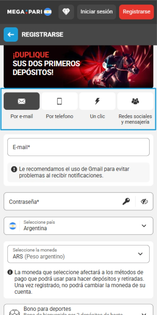 Seleccioná la opción ideal para completar el Registro en MegaPari.