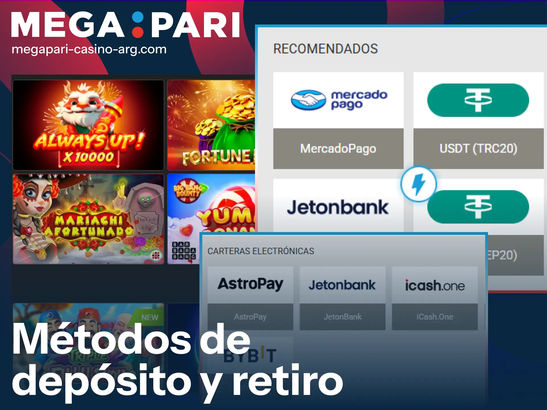 Gestioná tus depósitos y retiros para jugar tragamonedas en MegaPari Argentina.