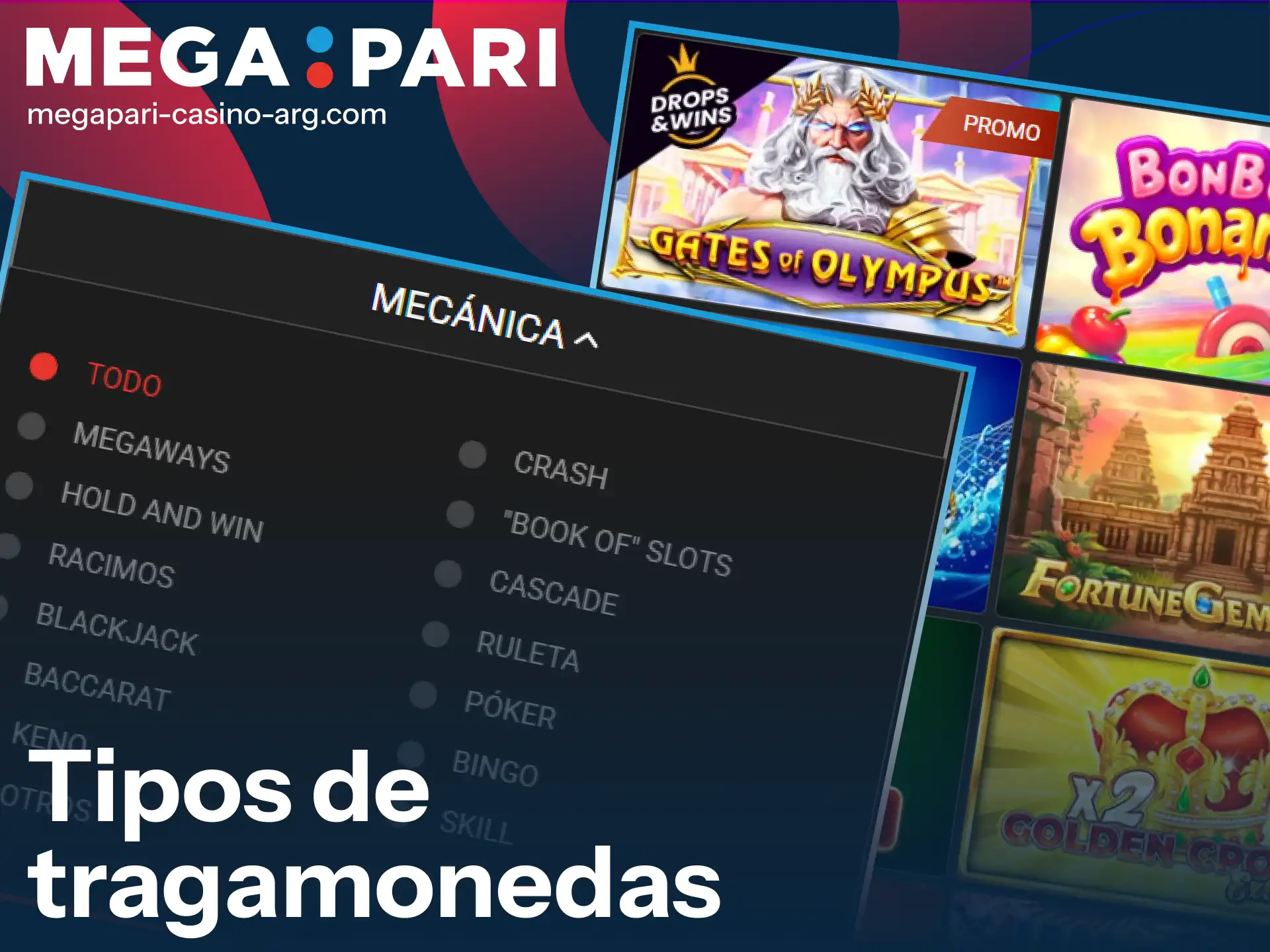 Explorá la gran variedad de tipos de máquinas tragamonedas para jugar en MegaPari.